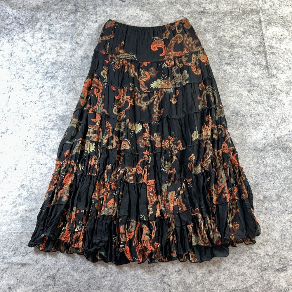 Rene‎ Margo Tiered Maxi Skirt Women's Small Black Boho Whimsigoth Flowy Festival